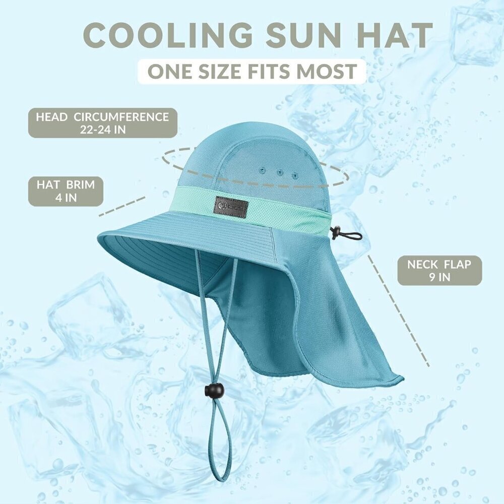 Cooling Bucket Hat Nylon Polyester Wide Brim Neck Flap Sun Protection - Picture 6 of 7
